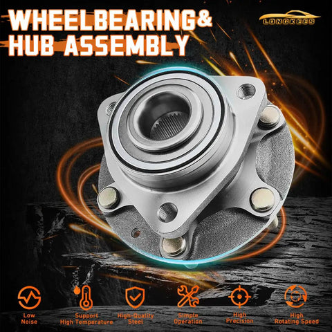 Front Wheel Hub Assembly And Wheel Bearing For 2007-2013 Silverado Sierra 1500 2WD And 2007-2014 Tahoe Yukon Suburban Escalade 2WD 6 Lug Replacement 515097 High Quality Aftermarket Part shown against graphic background.