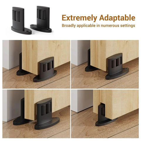 Sliding Barn Door Floor Guide 2 Pack Bottom Double-Sided Small Rollers Guides Aluminum Alloy Floor Mounted for Smooth Quiet Door Sliding, Space-Saving Lightweight Design with Concealed Pulleys for Door Protection installed view