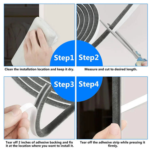 Door brush seal with felt pile weather stripping, 33 ft, self-adhesive draft blocker for doors/windows, 0.4 in wide x 0.4 in thick