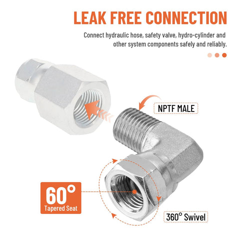 Racewill 90° hydraulic elbow adapter, 1/4" NPTF male x 1/4" NPSM female, with protective cover