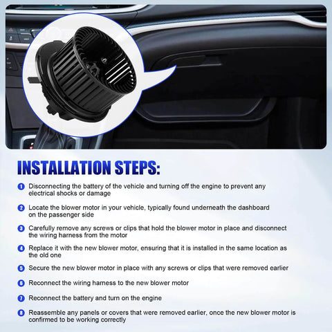 Installation guide for HVAC Blower Motor With Fan For VW Jetta Tiguan Passat GTI Golf Eos Rabbit CC 2005 2014 Replacement Replaces 700182