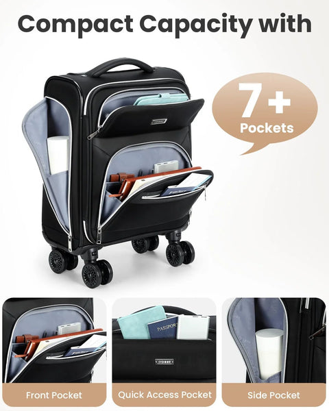 Underseat Carry On Luggage For Women 16 Inch Softside Rolling Bag Airline Approved Compact Capacity with 7+ Pockets