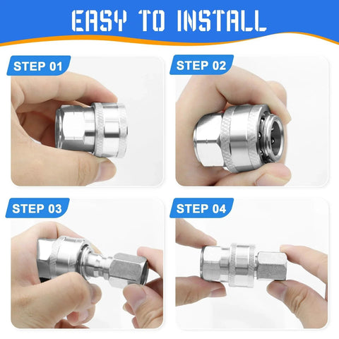 Installation steps for 3/8 Inch Pressure Washer Quick Connect Fittings Set Stainless Steel 5000 PSI Male and Female Adapters