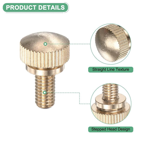 Six Pack Knurled Thumb Screws M6x12mm Solid Brass Round Head Fasteners With Shoulder Grip For Electronics Repair PC Building