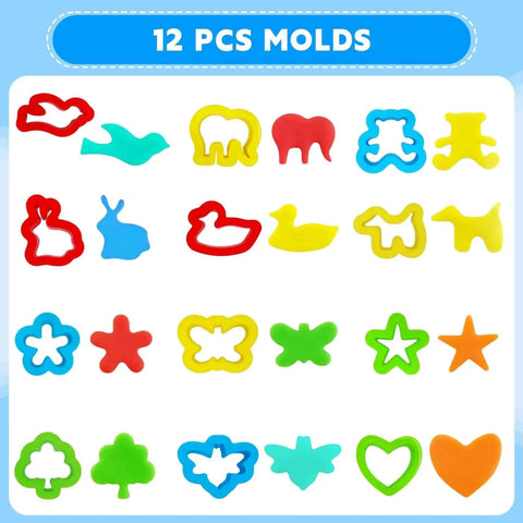 Creative 28 Piece Dough And Clay Tools Kit For Kids with 12 colorful animal and shape cutters for modeling clay and crafting.