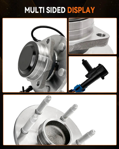 Multi-sided view of 2Pcs 515054 Front Wheel Bearing Hub Assembly 2WD Only 6 Lug With ABS For Chevy Silverado 1500.