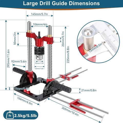 Upgraded Portable Drill Guide For Precise Straight Holes, Adjustable From Zero To Sixty Degrees, dimension illustration