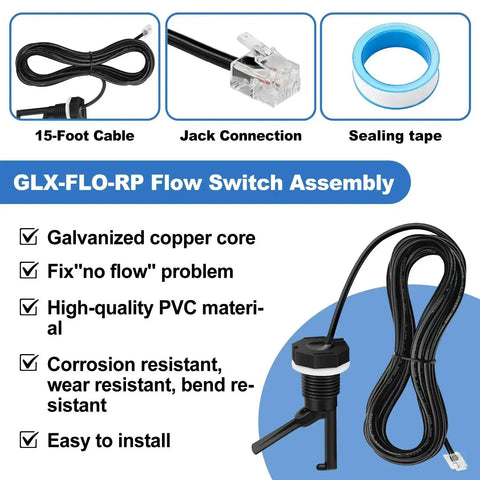 Flow Switch For Hayward Goldline Aquarite Salt Systems With 15 Foot Cable Direct Replacement For GLXFLORP components and features