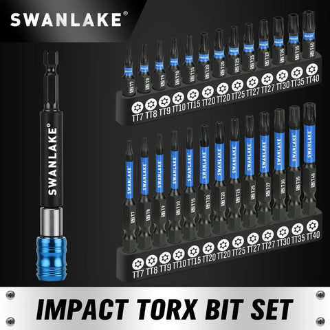 Heavy Duty Impact Torx Bit Set 27-Piece With 1 In And 2 In Tamper Proof Security Bits Magnetic Driver Bits CNC Machined Tips S2 Steel