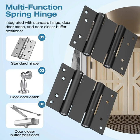 Heavy Duty 4 Inch Double Spring Door Hinge Set In 304 Stainless Steel With Integrated Spring Tension Adjustment, black hinges