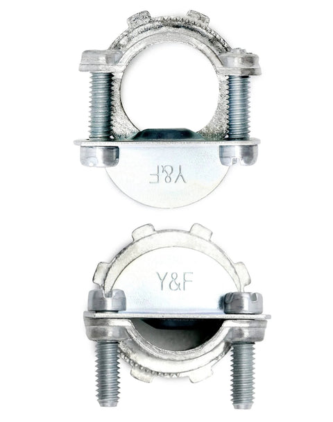 Two Y&F 1/2-inch steel clamp-type cable connectors for metallic conduit