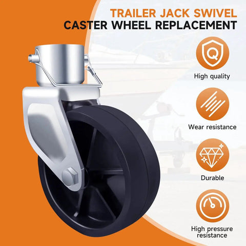 6 Inch Trailer Jack Wheel Replacement With Pin For Tongue Jack 1200 Lb Capacity in black with a silver pin