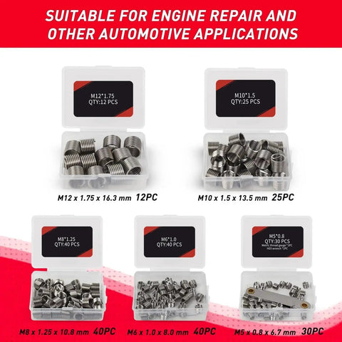 Thread Repair Kit 338Pcs SAE And Metric HSS Drill Inserts For Damaged Threads with labeled boxes and inserts