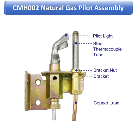 CMH002 natural gas pilot assembly for water heater with pilot light, thermocouple tube, bracket, and copper lead