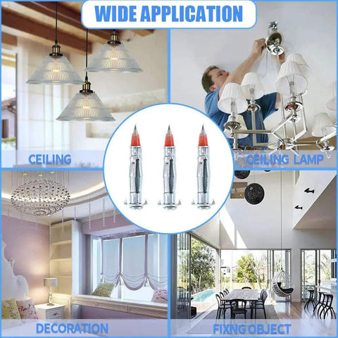 Wide application of Heavy Duty 60 Piece One Eighth Inch Forty Six Millimeter Zinc Plated Steel Molly Bolt Drive Wall Anchors Set visible installed in ceilings and decoration setups.