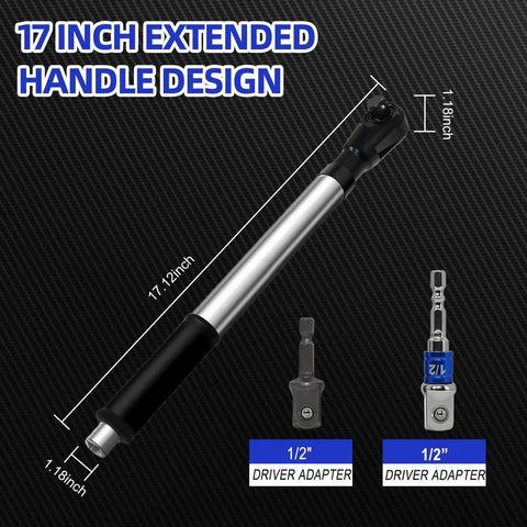 Half Inch Offset Extension Wrench Impact 3 In 1 Manual Electric Pneumatic Ratchet with extended handle and two adapters shown