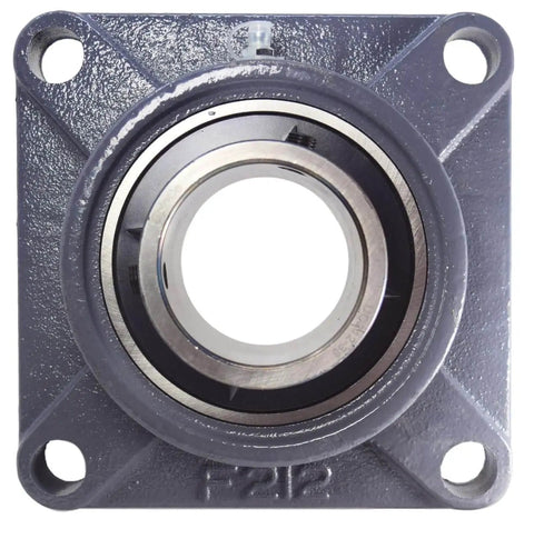 Front view of 2-3/8 Inch Four Bolt Flange Bearing With Two Set Screws UCF212-38 F4B-SC-206 Cast Iron Housing Grease Zerk