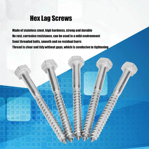 304 Stainless Steel Half Thread Wood Hex Lag Screws Self Tapping For Carpentry High Hardness And Durability DIN571 Standard M6 70mm