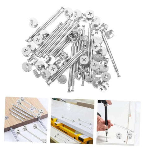 Heavy Duty Furniture Cam Lock Fittings Kit For Cabinets 20 Sets With Double Headed Connectors, rods for easy installation and repair