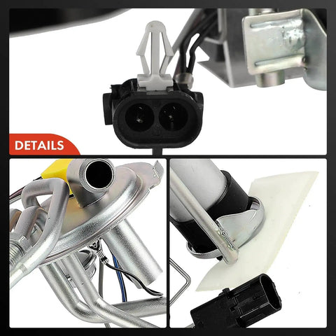 Close-up of Electric Fuel Pump Assembly With Sending Unit In Tank Direct Fit For Chevrolet S10 Blazer GMC Jimmy Sonoma Oldsmobile Bravada 1992 1994 4.3L V6 OE Style Replacement 25028845, showing metal connections and wiring connectors.