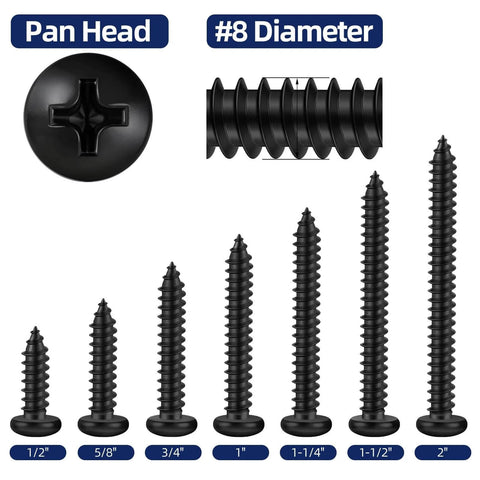 8 X 1 Inch Pan Head Self Tapping Screws For Sheet Metal And Wood No 8 Black Oxide 304 Stainless Steel 18 8 100 Pieces Pack