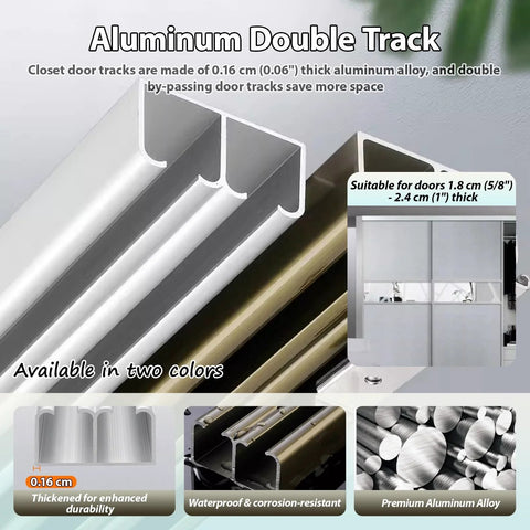 Double Closet Door Track Hardware Kit For Quiet Sliding Adjustable 20 To 158 Inch Aluminum Barn Door System In Champagne Finish