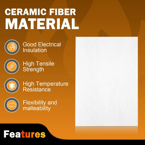 Ceramic fiber gasket sheet, white high-temp insulation for furnaces, 7x10 inches, 1/8 inch thick.
