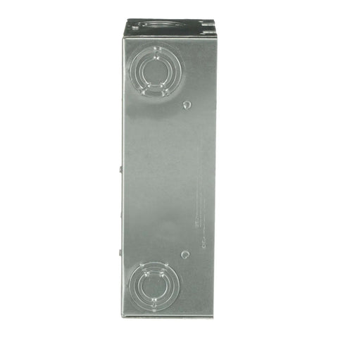 Side view of Single Unit 70A Main Lug Indoor Load Center 2 Space 4 Circuit Surface Mount Panel, galvanized rust-resistant box.