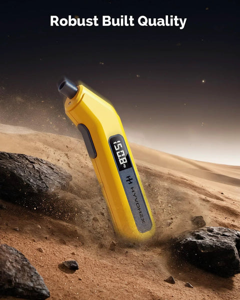 HYVOHEX digital tire pressure gauge, yellow handheld with LED backlit display, 200 PSI capacity.