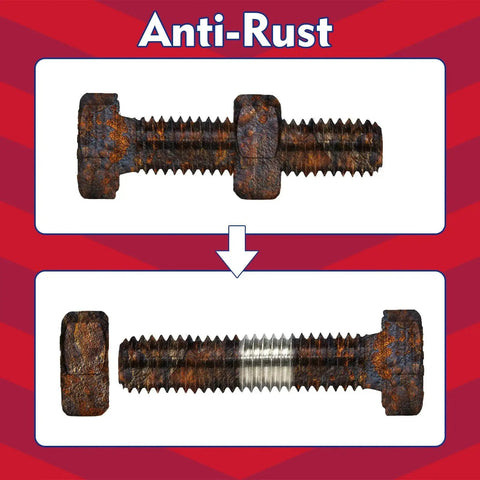 Image showing a rusted bolt before and after using High Strength Red Thread Locker 271 For Nuts Bolts And Metal Fasteners To Keep Them From Loosening And Leaking By Sealing Threads With Rock Solid Vibration Resistant Grip Ideal For Cars Trucks And Industrial Gear 50 Ml Two Pack.
