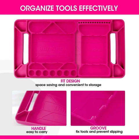 Flexible Silicone Tool Tray 3 Pack For Mechanics And Your Home Shop, Heat And Chemical Resistant Tool Organizer In Pink