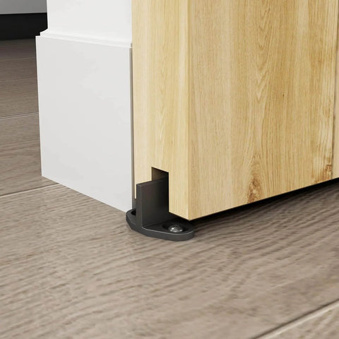 Close-up of 5 Foot Sliding Barn Door Hardware Track Kit Aluminum Alloy Box Rail System installed on wooden door