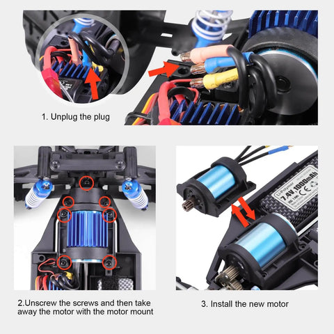 Installation steps for Brushless Motor With Pinion for 1/12 Scale RC Car 903A Spare Parts Set 90209 90212 Replacement Upgrade