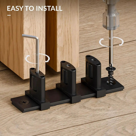 Three Roller Adjustable Floor Guide For Siding Closet Doors And Bypass Sliding Doors Aluminum Construction installed