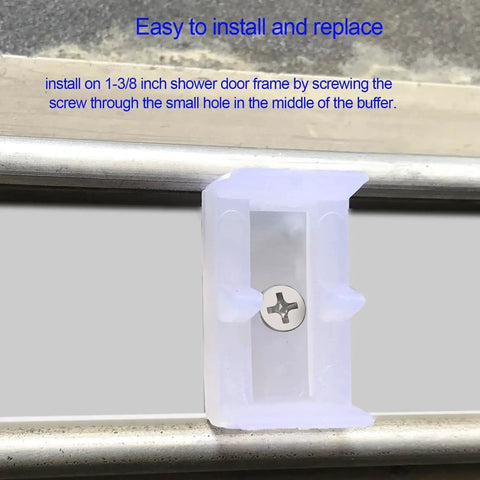 Clear Framed Sliding Shower Door Bumpers 2 Pack With Screws Elastic Plastic Rubber Stoppers For 1-3/8 Inch Frame Glass Shower Enclosures Protects Doors And Enclosures In Tub Enclosure Systems Easy To Install And Replace; close-up of bumper with screw on metal frame