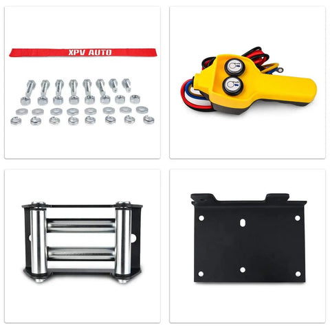 Components of 2500Lb 12V Electric Winch With Waterproof Steel Cable, Wired Remote Control And Mounting Plate For ATV UTV Recovery