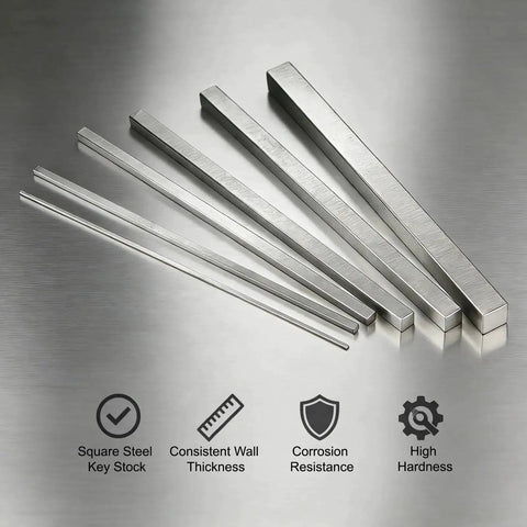 Square Steel Key Stock Set 1 Quarter Inch By 1 Quarter Inch By 12 Inch Cold Drawn 45 Steel Precision Key Stock displayed with icons.