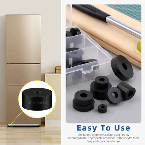 40 Piece Round Rubber Spacer Set in Eight Sizes Dope Anti Vibe Neoprene Washers for Electrical, Home and Auto Projects displayed