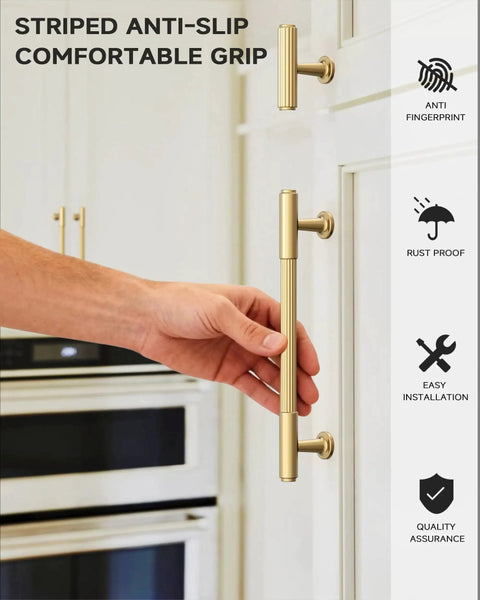Installation of Champagne Bronze Cabinet Pulls 10 Pack 5 Inch Center to Center 6.6 Inch Overall Length on kitchen cabinets.