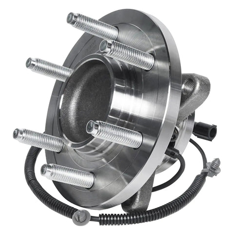 Front Wheel Bearing Hubs Assembly Kit For 2009 2010 Ford F150 RWD With ABS Sensor 6 Bolt Front Hubs Replacement Pair Includes Both Front Wheel Bearings And Hubs, single hub close-up view with ABS sensor visible
