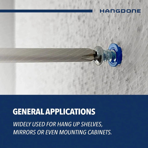 Ribbed Nylon Wall Anchors Set One And One Quarter Inch With Screws Blue For Drywall And Concrete Sizes Ten To Twelve mounted on wall