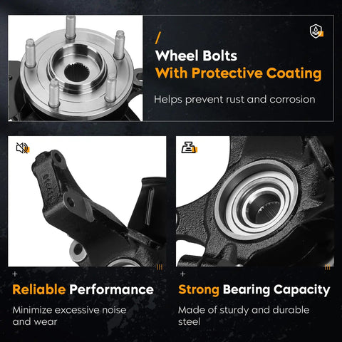 Two Pack Front Steering Knuckle Wheel Bearing Hub Assembly Compatible With Escape 2005 2012 Mercury Mariner 2005 2011 Mazda Tribute 2005 2011, showing protective coating and bearing capacity details.