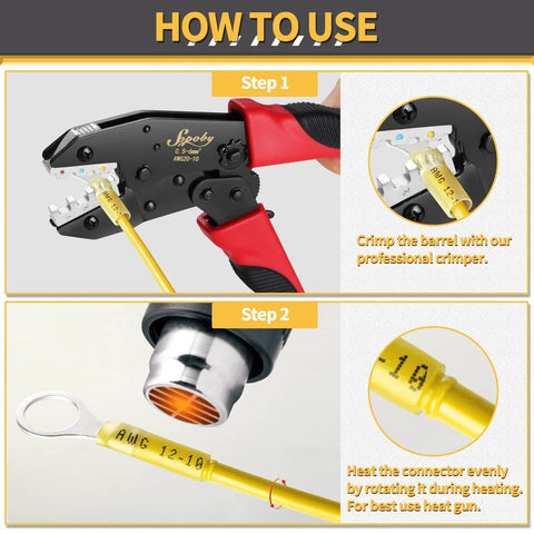 Sopoby marine-grade heat shrink wire connectors kit with crimping tool, 540 pcs, yellow insulated terminals, AWG 22-10