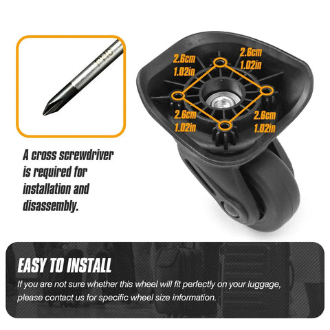 Side view of a 360 Degree Swivel Suitcase Wheels Replacement Caster For Luggage Travel Durable PVC Rubber Hybrid Construction with dimensions.