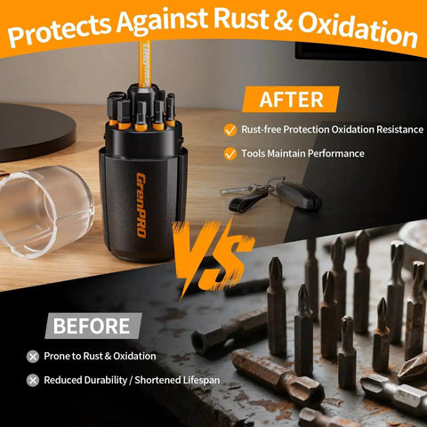 Comparison of 20 Piece Allen Wrench And Hex Drill Bit Set With Storage Organizer Pro Grade S2 Steel before and after rust protection