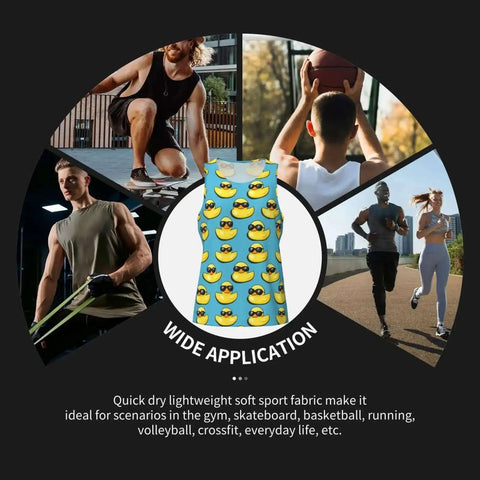 Quick Dry Men's Tank Top With Cool Duck Sunglasses Print Sleeveless Muscle Tee For Running And Workouts Breathable Pique Fabric