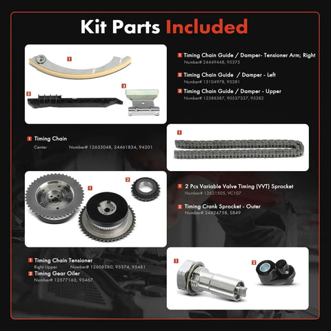 Engine Timing Chain Kit With VVT Sprocket And Tensioner For DOHC 4 Cylinder 2.2L 2.4L Fits Chevy GMC Pontiac Buick Equinox display