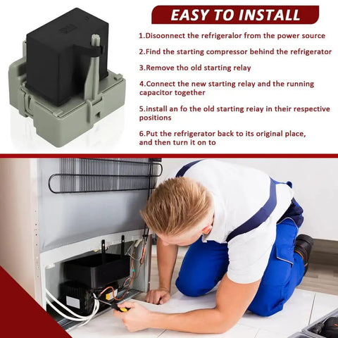 Installation guide for Refrigerator Start Relay And Capacitor Kit For Embraco QD TSD2 Compressor Compatible With Whirlpool Kenmore Models.