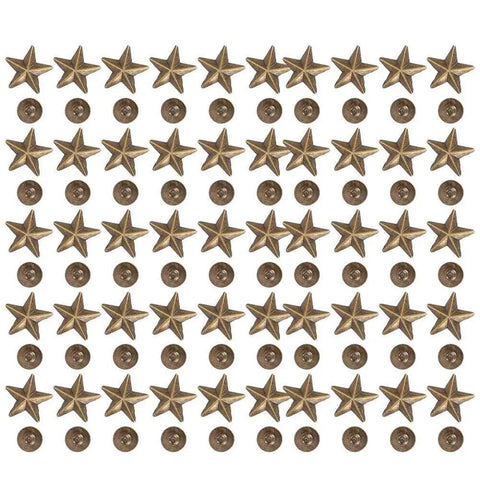 Star Rivet Set 50 Set Zinc Alloy 14mm Screws For DIY Clothing Shoes Purses, showing star-shaped rivets and screws.