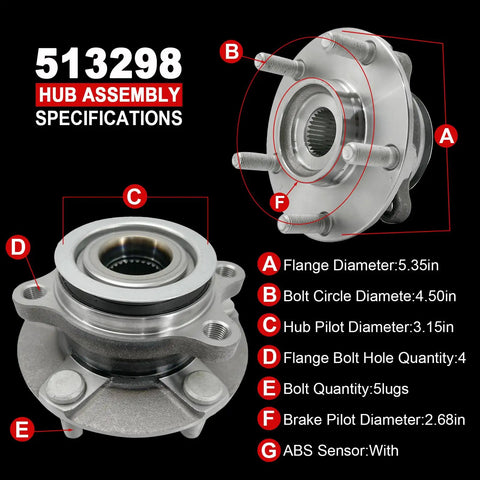 Pair 513298 Front Wheel Bearing Hub Assembly For Multiple 5 Lug Vehicles With ABS Fits Rogue 2008-2013 Rogue Select 2014-2015